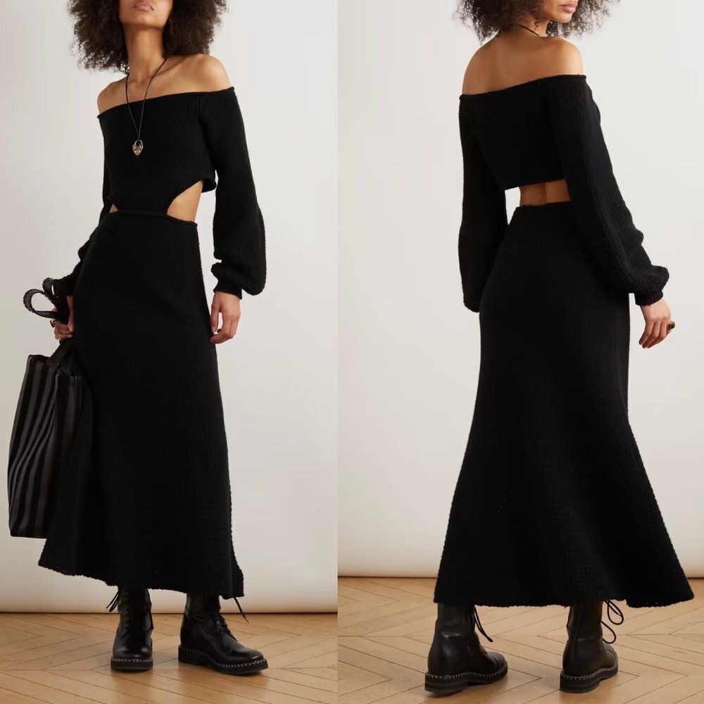Chloe Off-the-Shoulder Cutout Wool and Cashmere Dress in Black FW22 XL